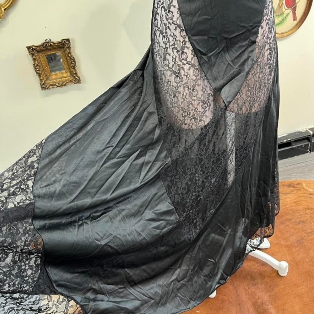 Vintage Y2K Black Lace Sheer Slip Dress – Goth Lingerie Maxi Grunge Fairy - Picture 3 of 8